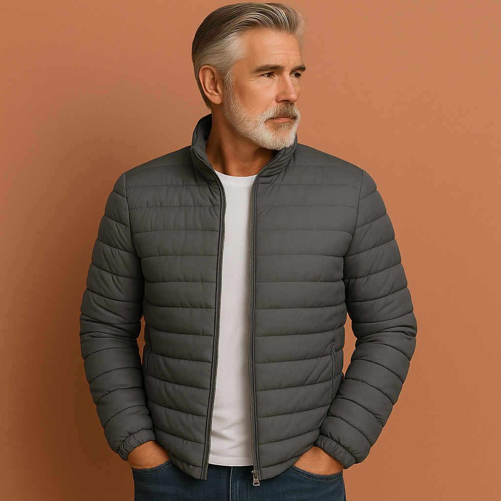 Veste matelassée zippée à col montant, coupe droite, pour homme