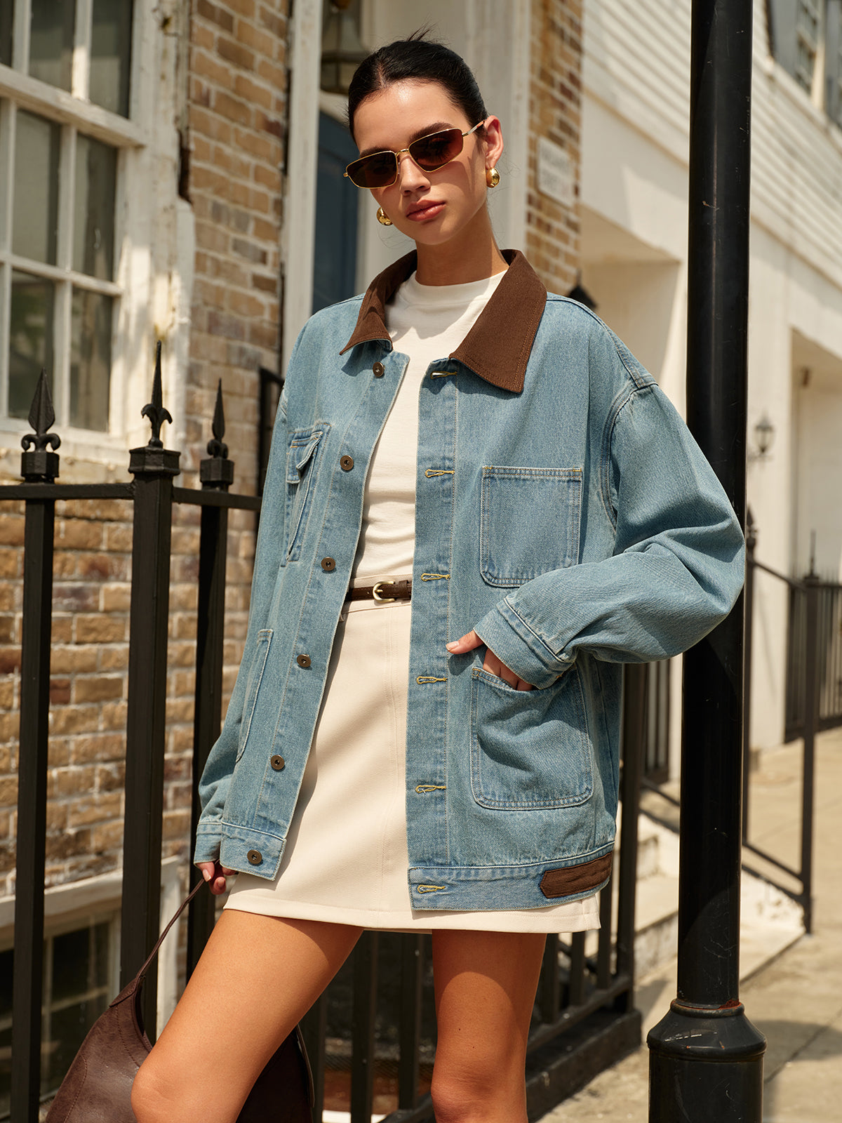 Veste en jean oversize avec col contrastant