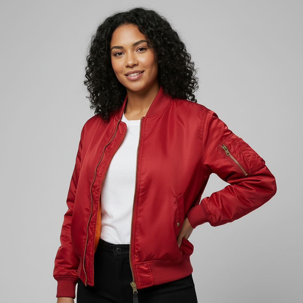 Blouson aviateur femme à fermeture zippée et col côtelé, style utilitaire