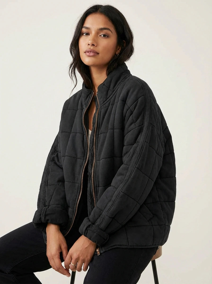 Veste rembourrée zippée col montant poches latérales femme