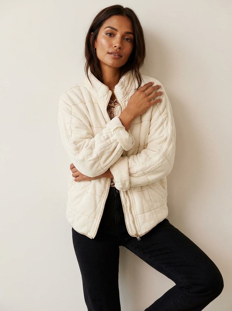 Veste rembourrée col montant fermeture zippée coupe ample femme