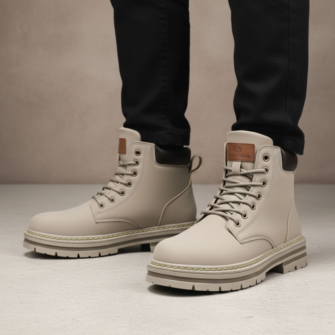 Grey lace-up ankle boots for men with thick rubber sole