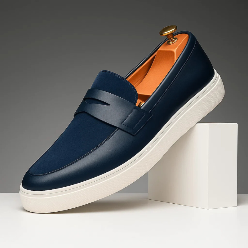 Men's penny loafers with a structured synthetic leather-look upper and slip-on design