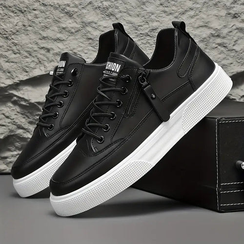 Basket basse homme à lacets et fermeture zippée latérale, semelle contrastée texturée