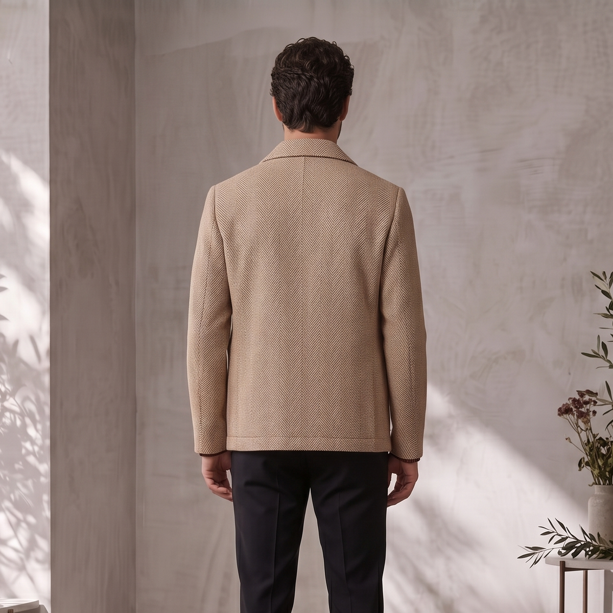 Men's structured jacket with patch front pockets and long sleeves