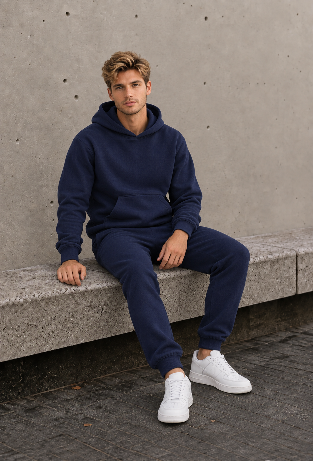 Men's cotton blend hoodie and joggers matching set with kangaroo pocket and drawstring waistband