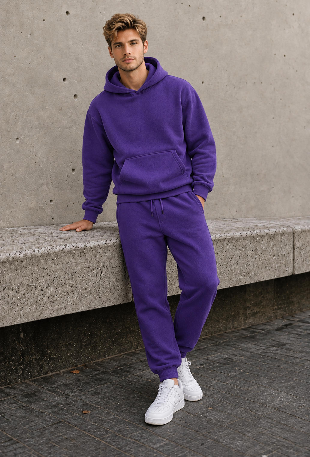 Men's cotton blend hoodie and joggers set with drawstring waistband and kangaroo pocket
