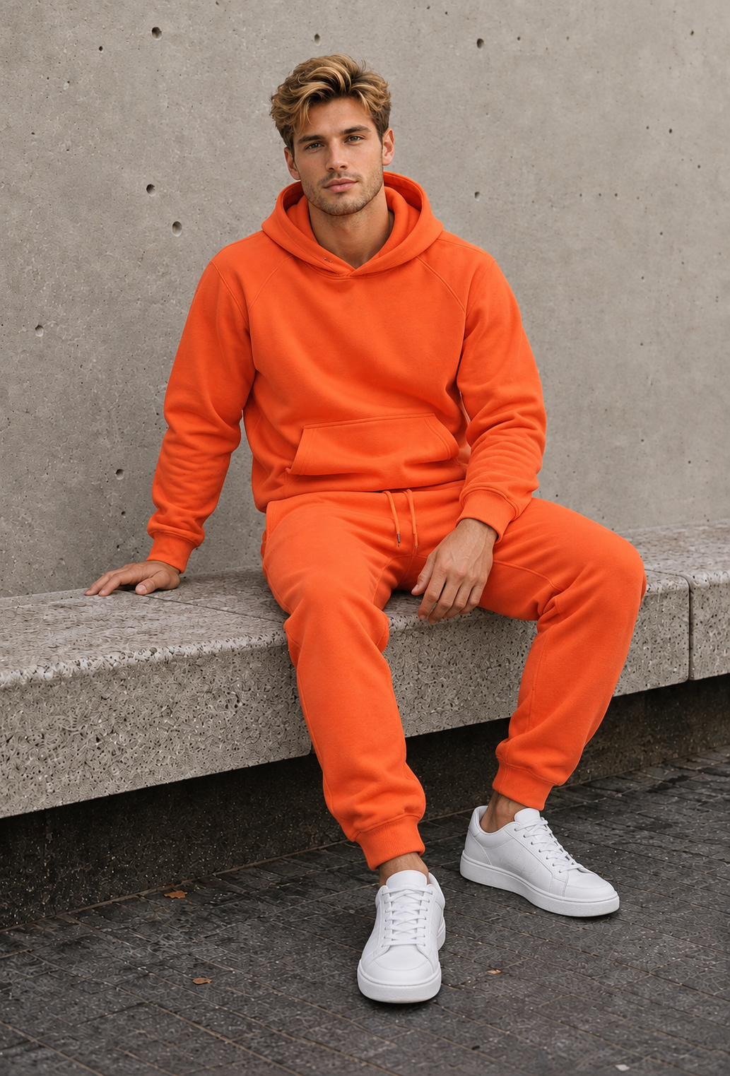 Men's cotton blend hoodie and joggers set with kangaroo pocket and full-length pants