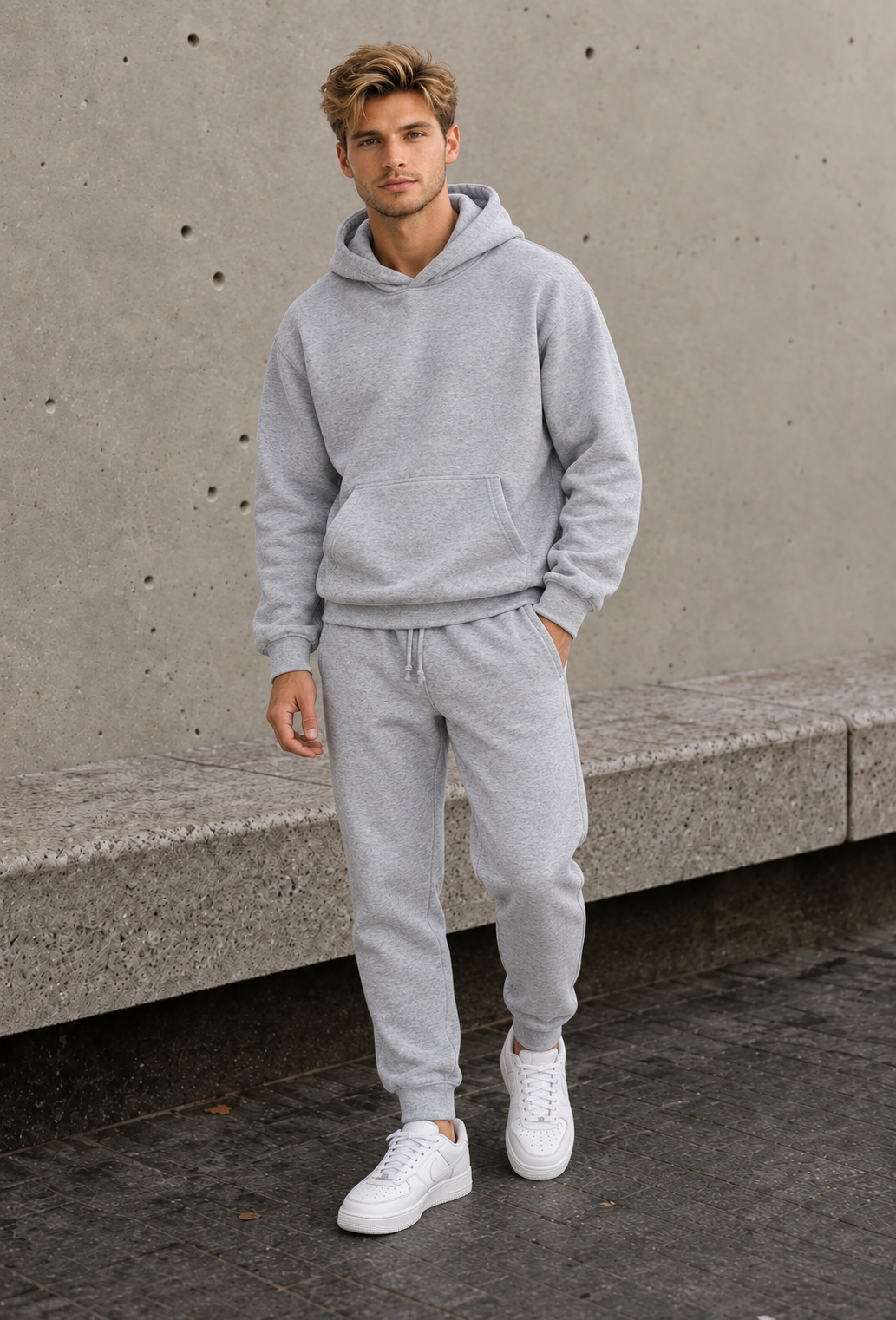 Men's relaxed-fit cotton blend hoodie and matching joggers two-piece set