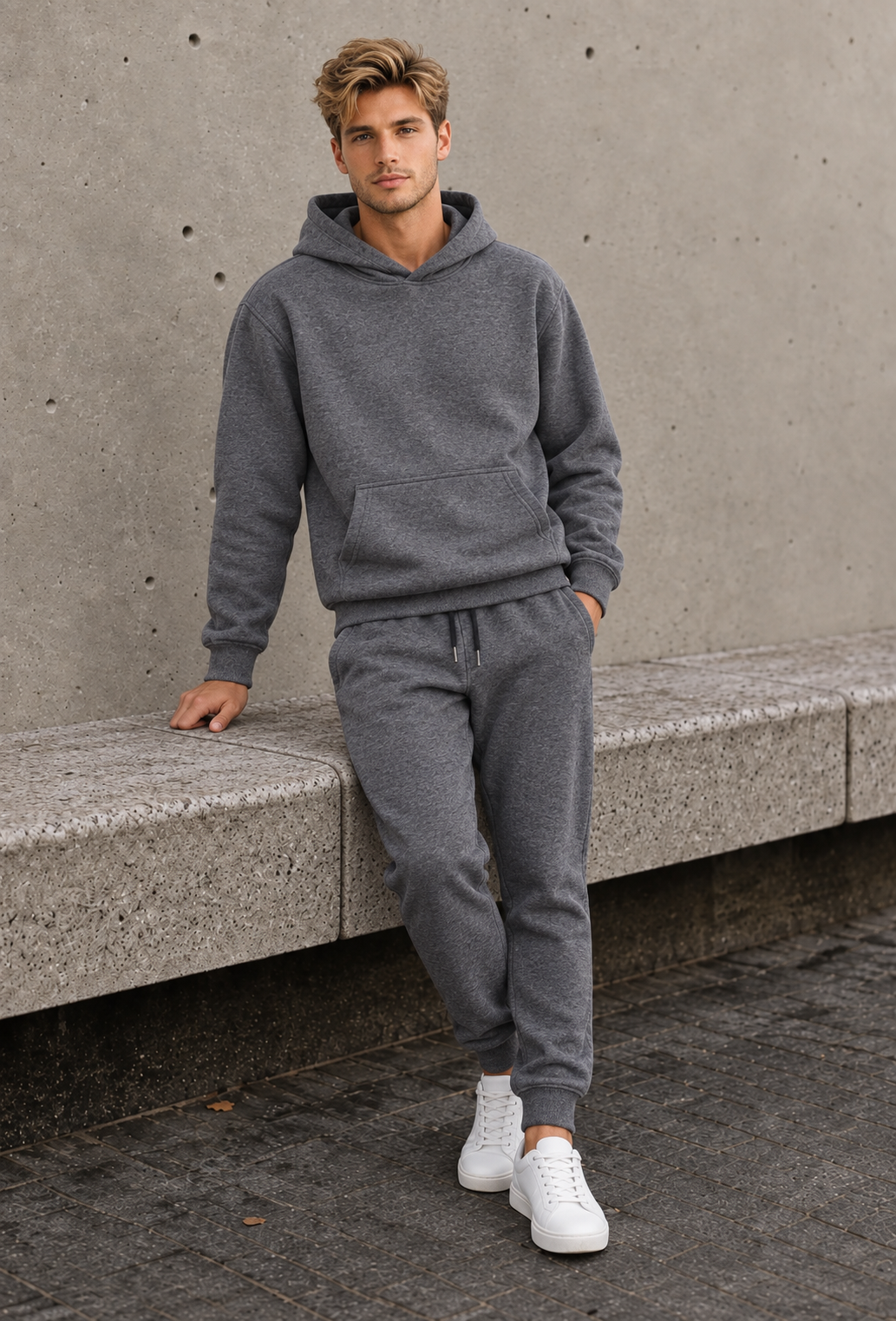 Men's coordinated cotton blend hoodie and joggers set with drawstring and kangaroo pocket