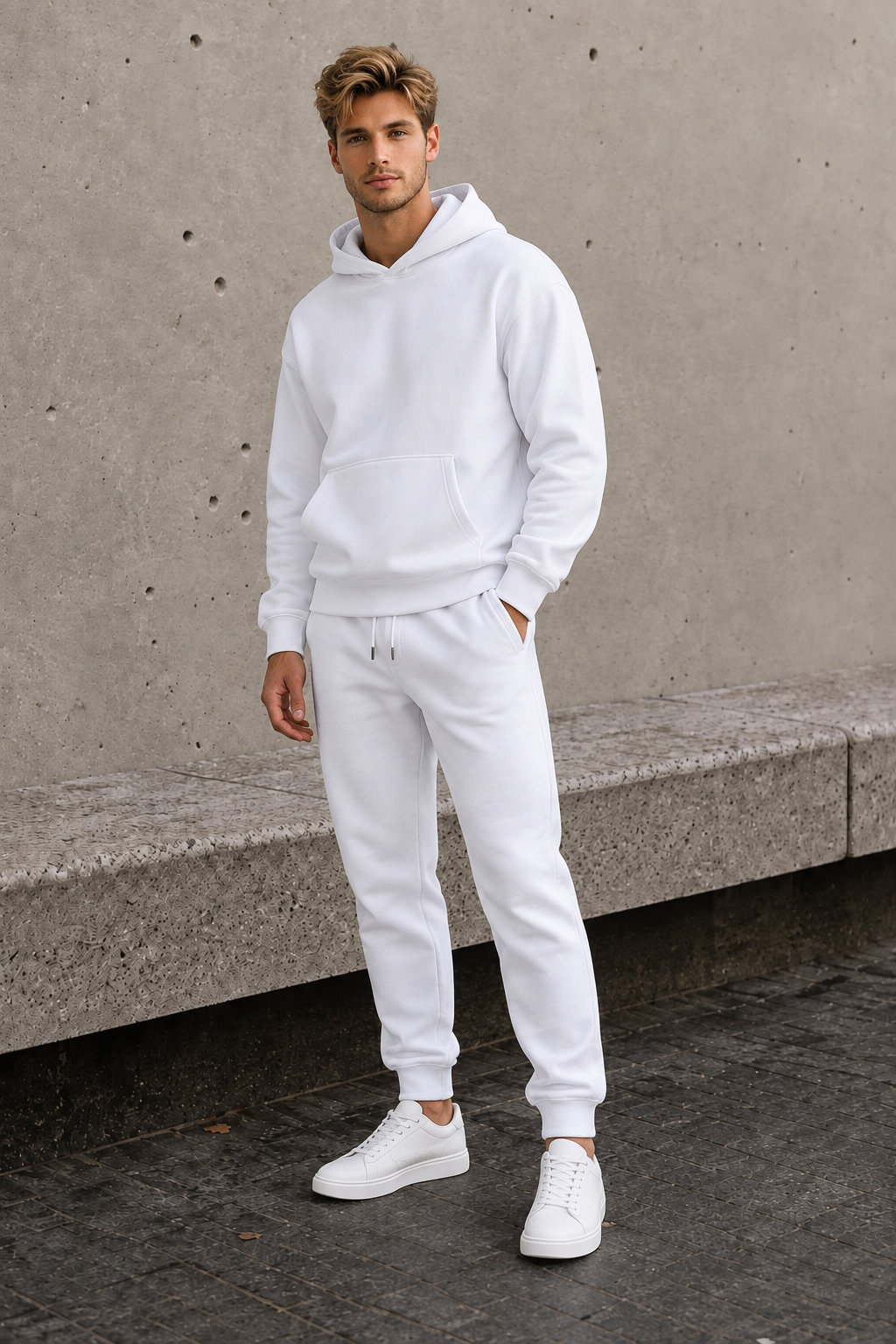 Men's cotton blend hoodie and joggers outfit set with elastic drawstring waistband