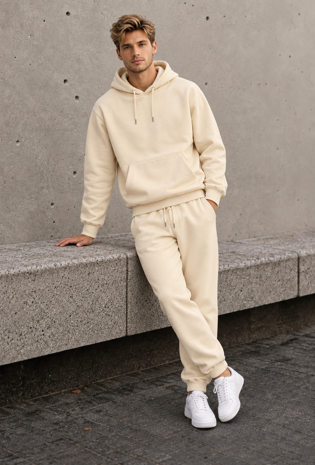 Men's relaxed cotton blend hoodie and matching joggers set with kangaroo pocket