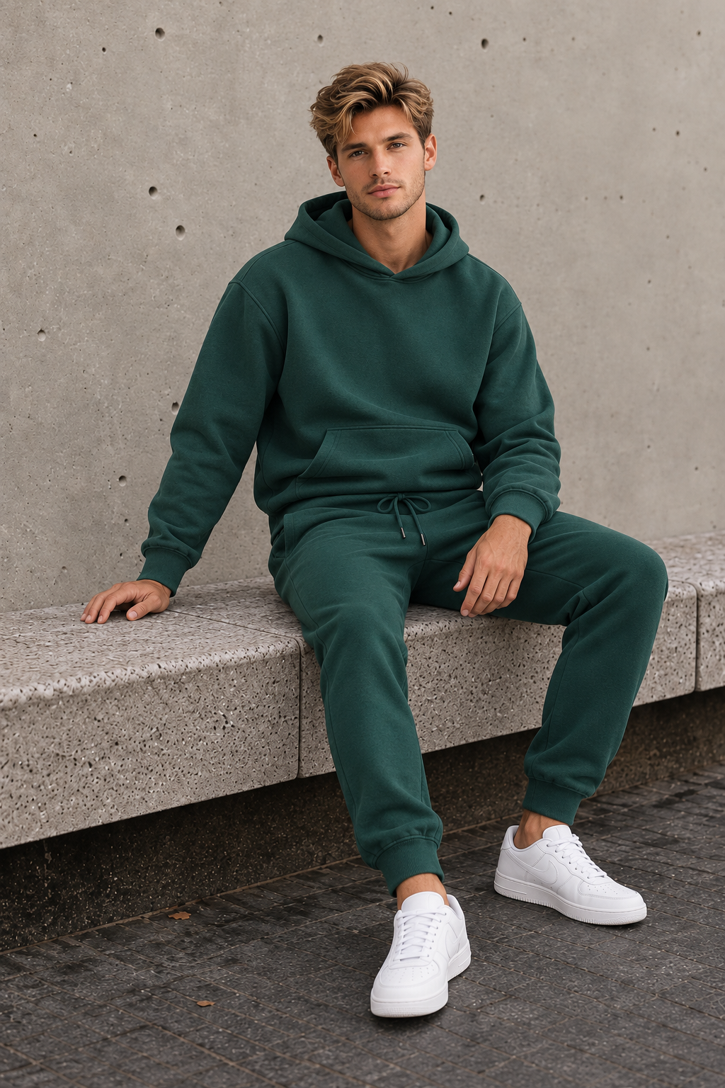 Men's two-piece cotton blend hoodie and full-length joggers matching set