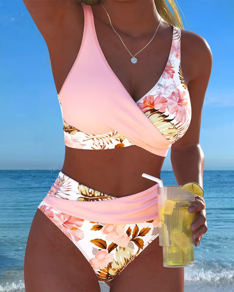 Haut de bikini à découpes et imprimé floral, coupe brassière, pour femme