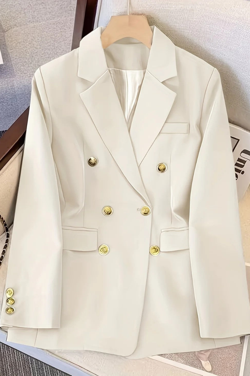Blazer croisé à boutons dorés, col tailleur, coupe cintrée, femme