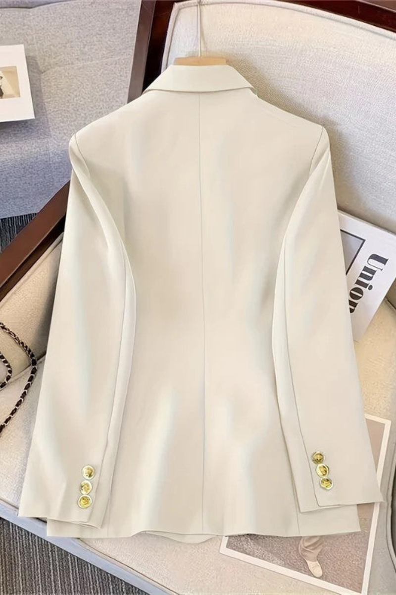 Blazer croisé à revers, boutons dorés apparents, coupe cintrée, femme