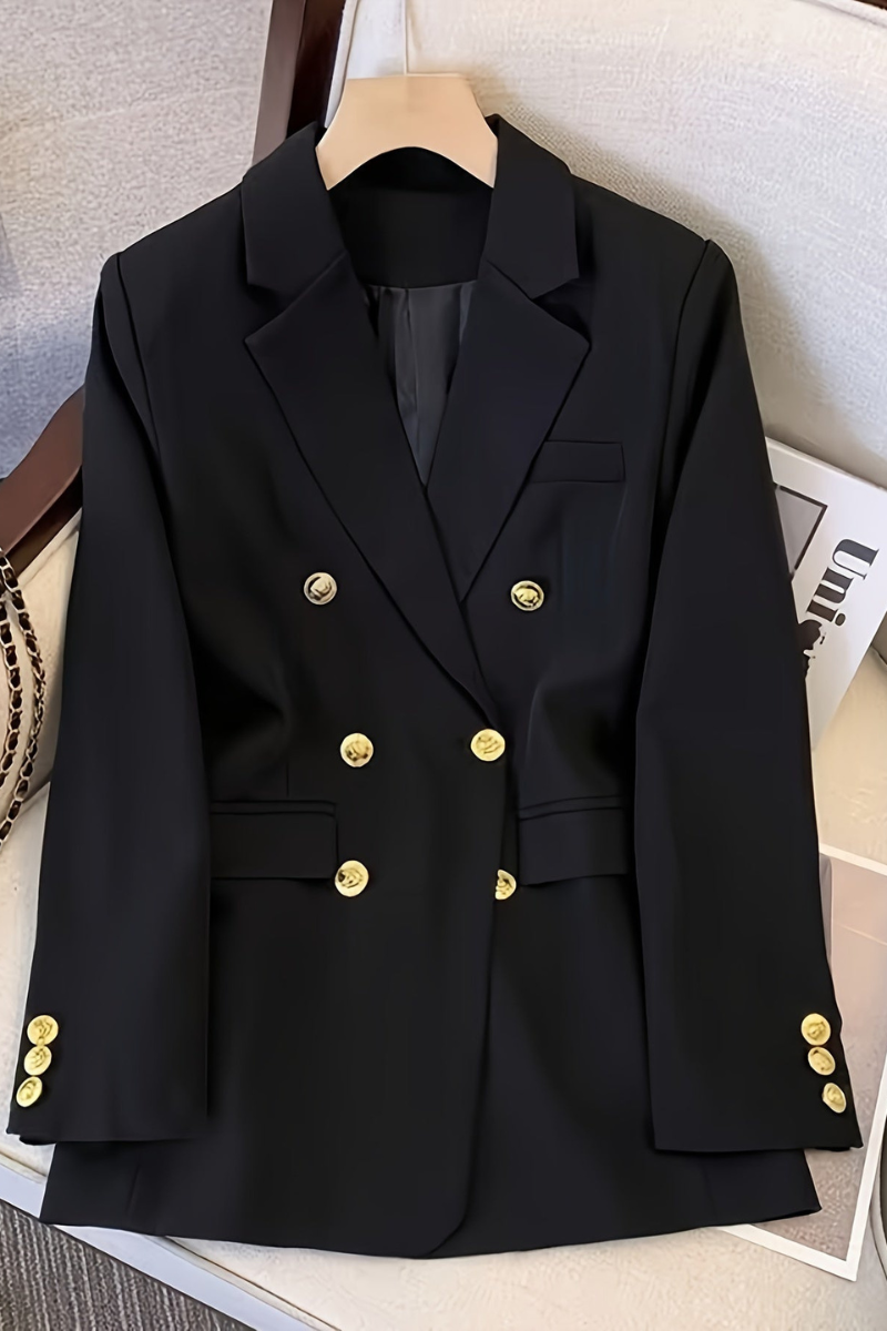 Veste croisée à boutons dorés, manches longues, silhouette cintrée, femme