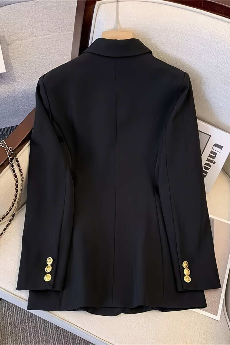 Blazer à double boutonnage, finition boutonnée dorée, coupe tailleur, femme
