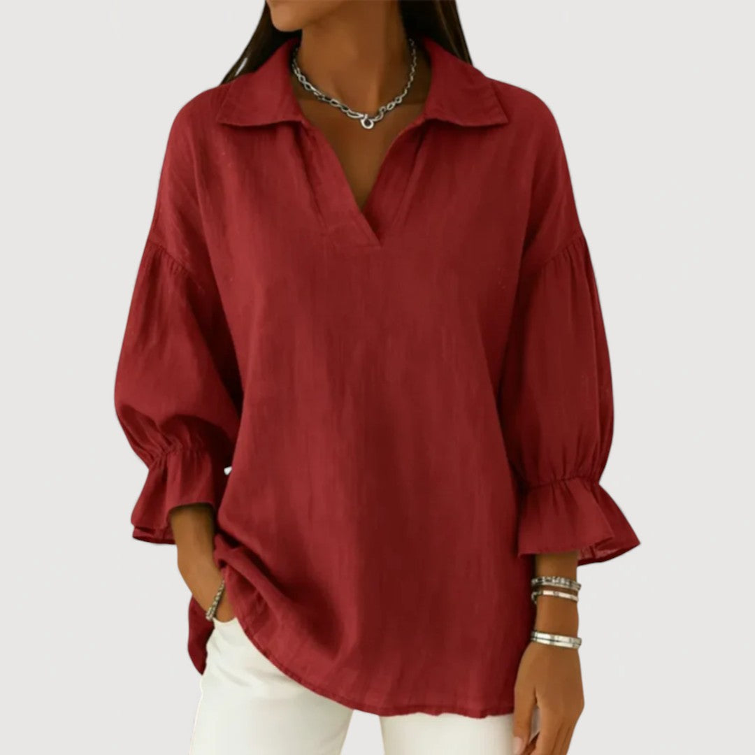 Blouse ample à manches bouffantes avec poignets resserrés, col en V, femme