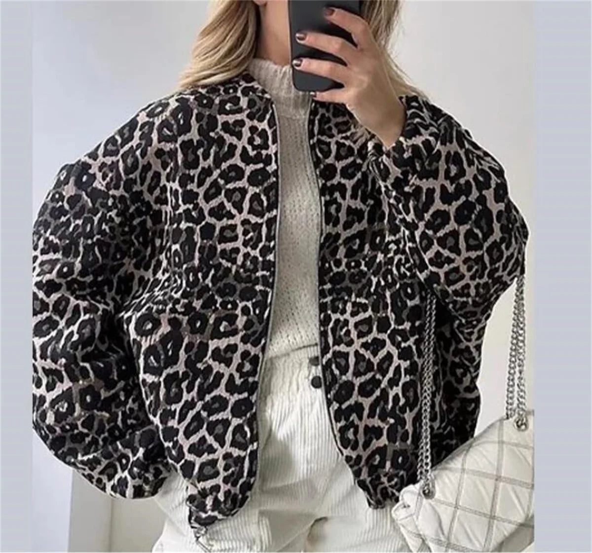 Blouson matelassé imprimé animal pour femme, coupe décontractée, vue de face