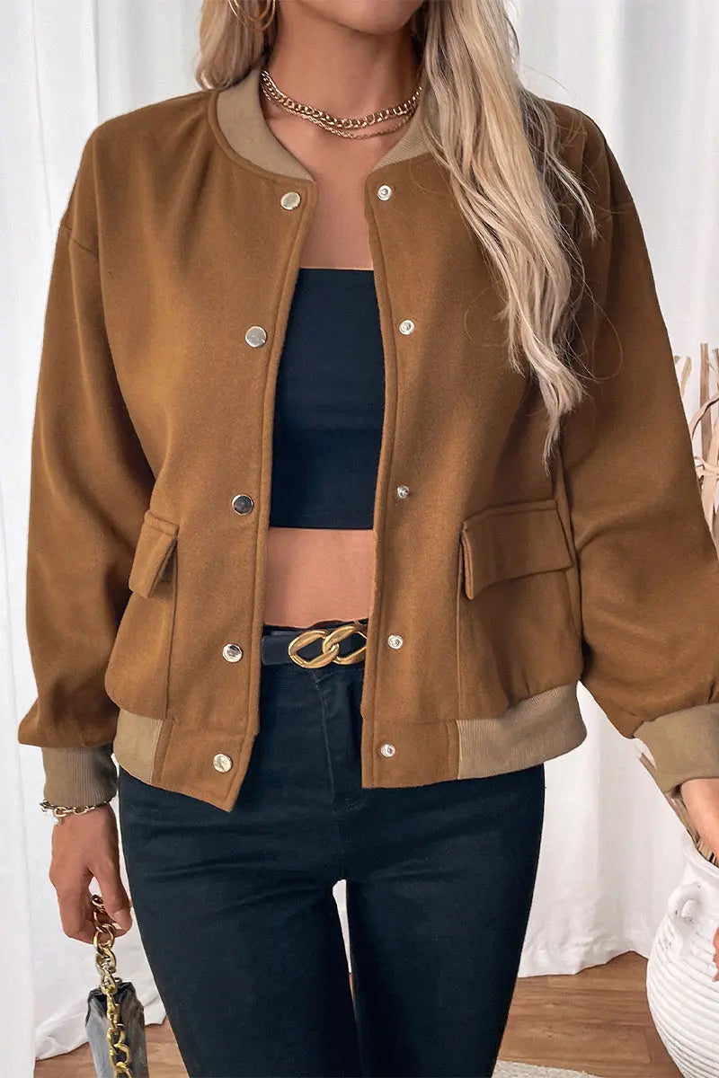 Blouson aviateur en coton à col côtelé, coupe ajustée, pour femme