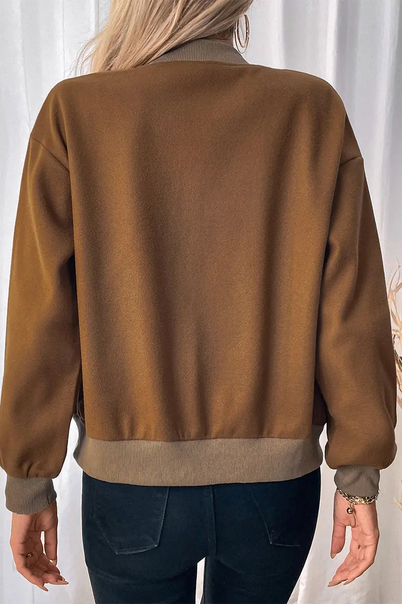 Veste courte en coton à taille élastiquée et manches longues, pour femme