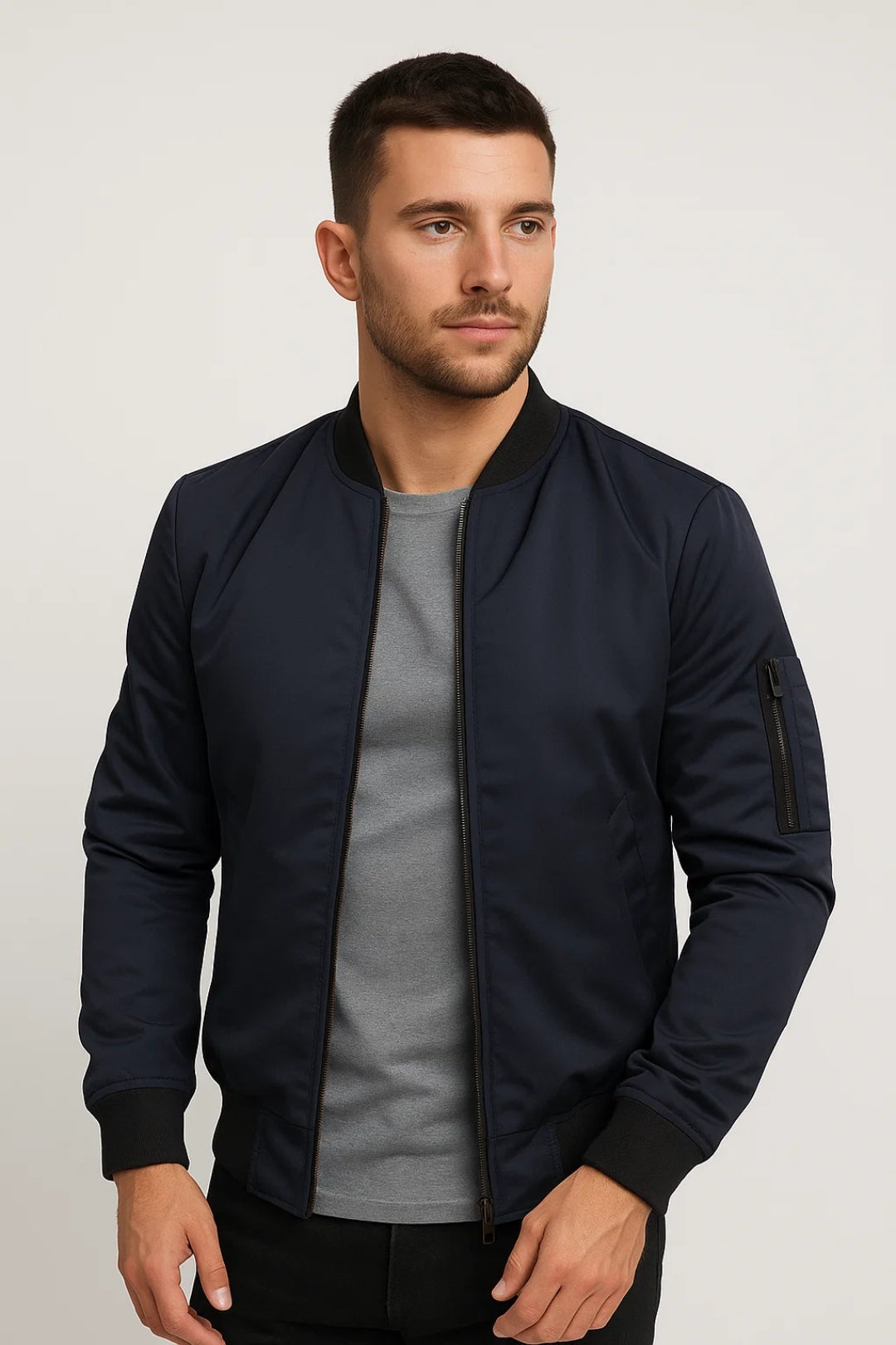 Blouson bomber homme avec fermeture éclair centrale et col côtelé