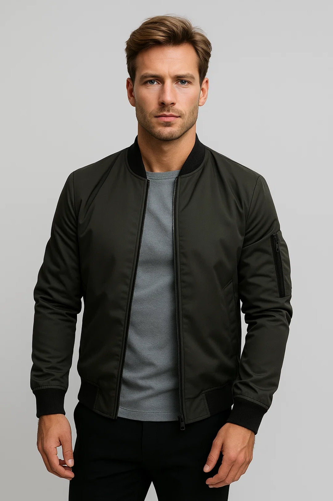Blouson bomber zippé homme, coupe confortable et manches longues