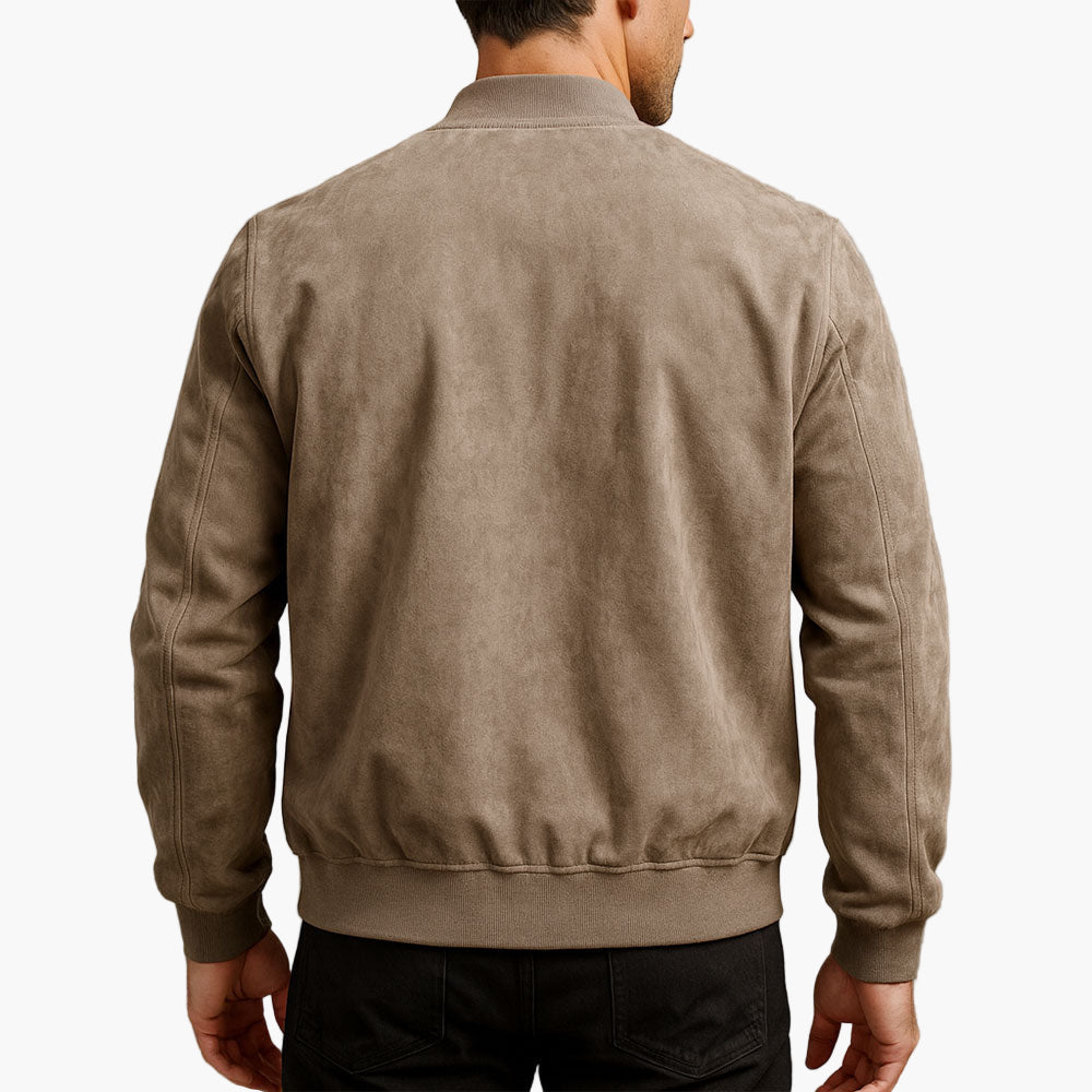 Veste suédée homme avec fermeture éclair centrale et col côtelé