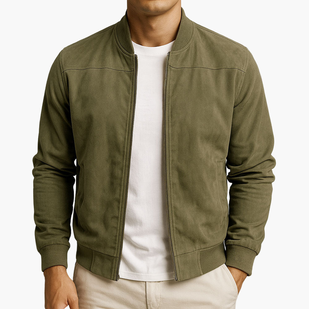 Veste effet suédé homme, coupe bomber, poignets et bas côtelés