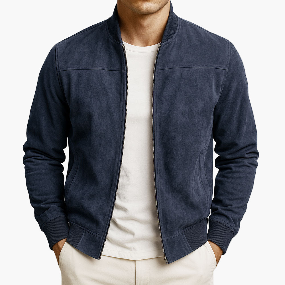 Blouson suédé homme avec poignets et bande de bas en maille côtelée