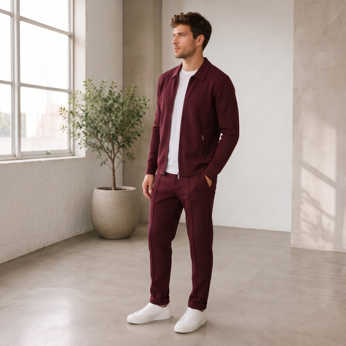 Textured Matching Set Zip Jacket Men