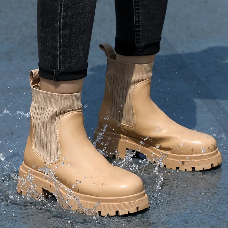 Bottes Chelsea épaisses en similicuir pour femmes