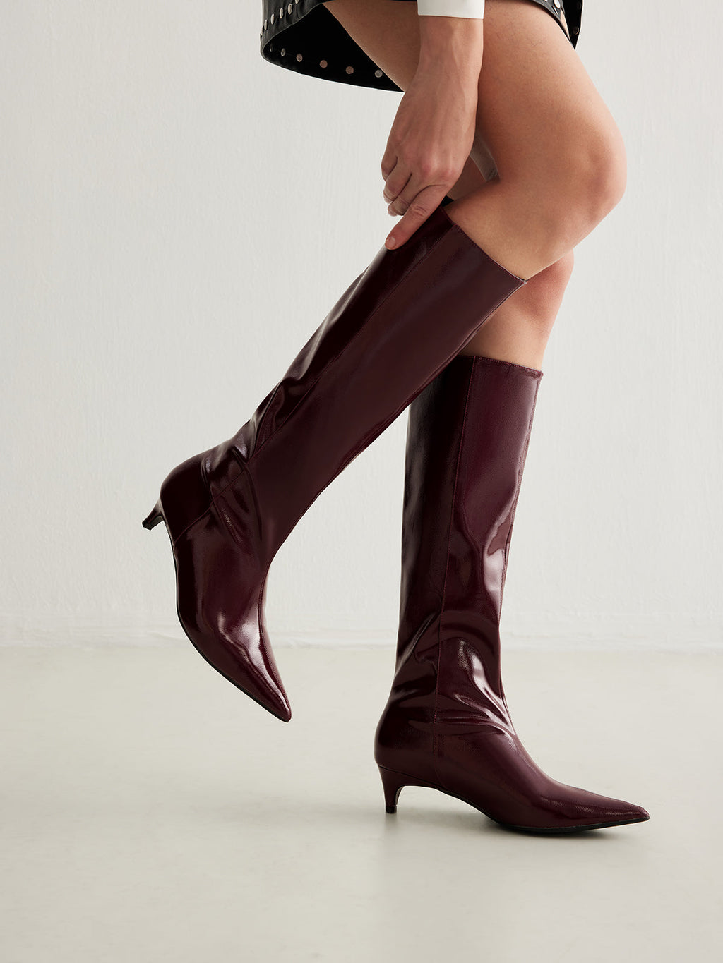 Bottes hautes à tige longue pour femme, finition lisse, talon haut et bout pointu