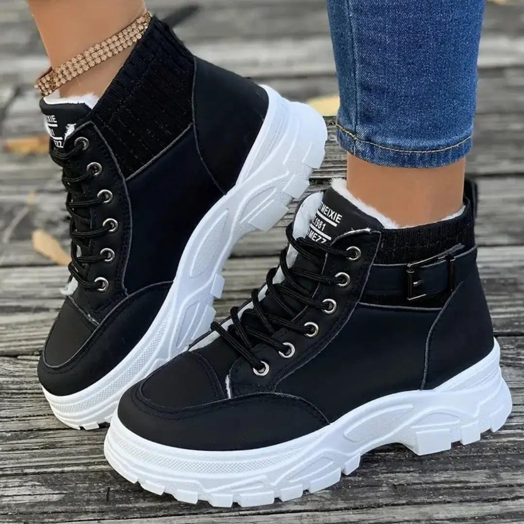 Bottines à plateforme lacées en similicuir pour femmes