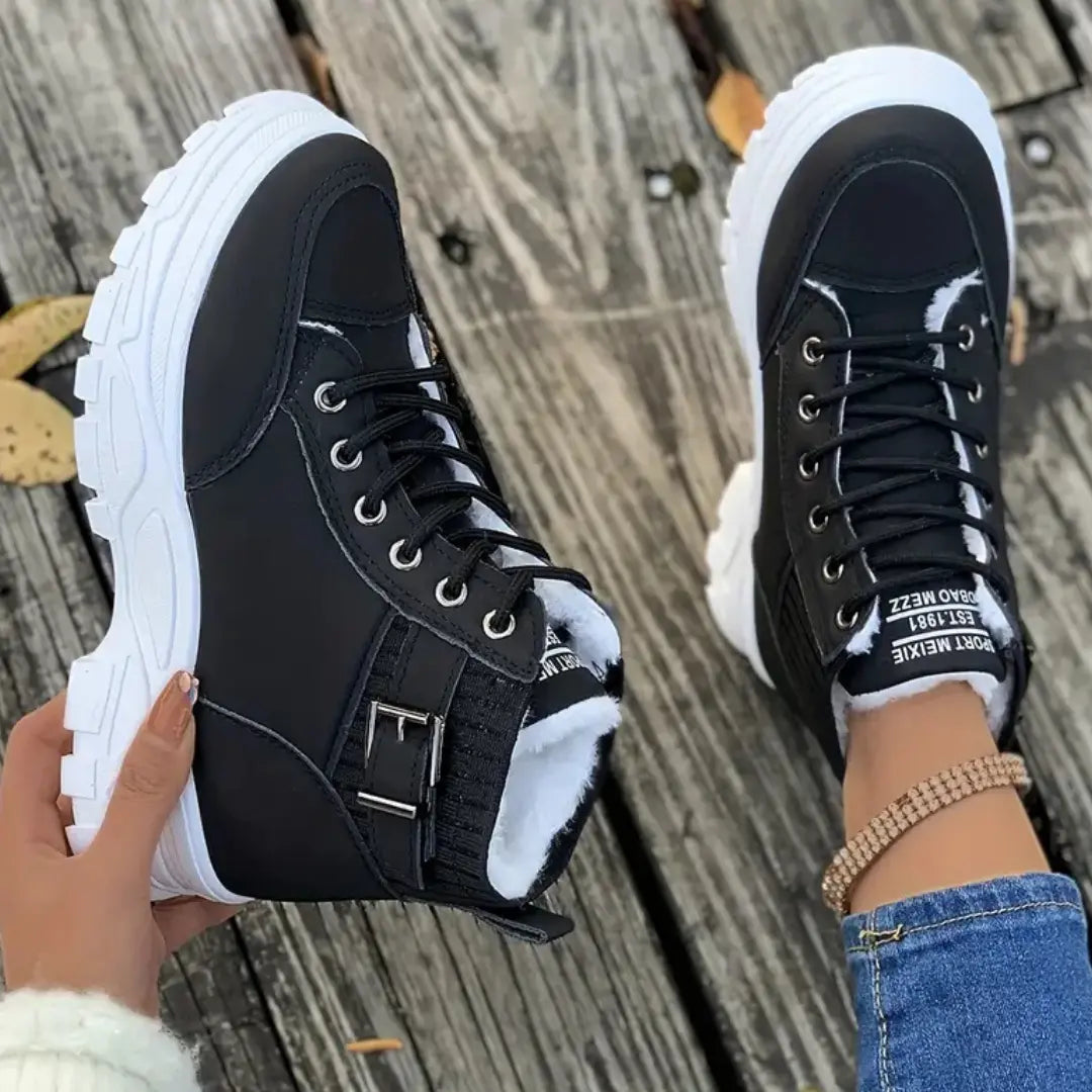 Bottines à plateforme lacées en similicuir pour femmes