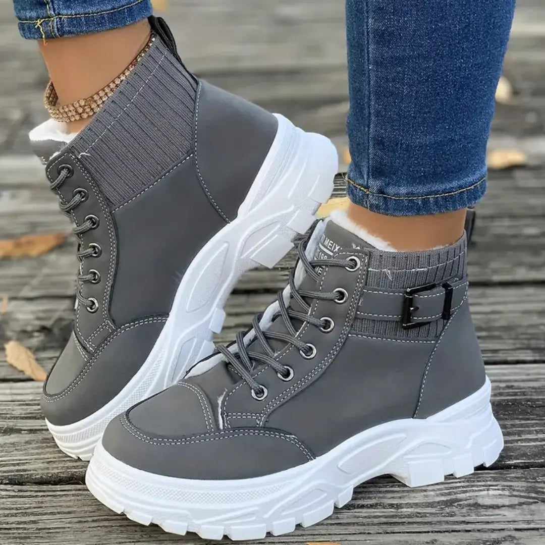 Bottines à plateforme lacées en similicuir pour femmes