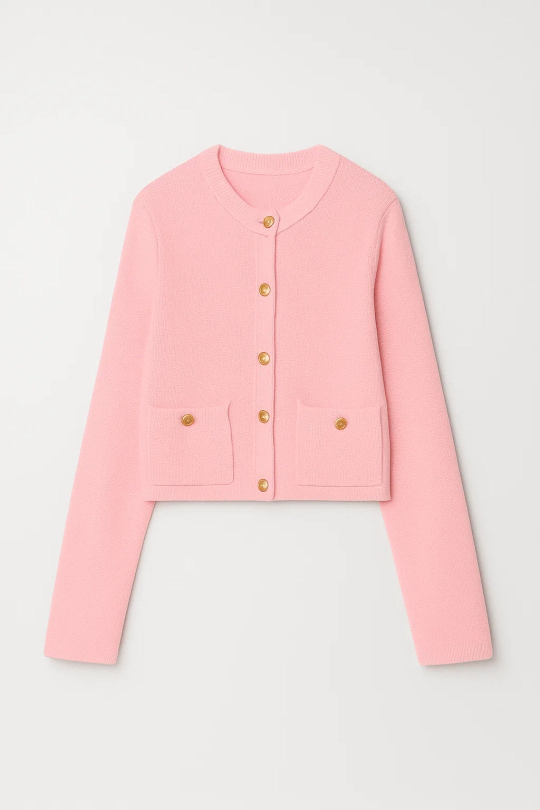 Cardigan court en maille avec poches plaquées et boutons, silhouette féminine