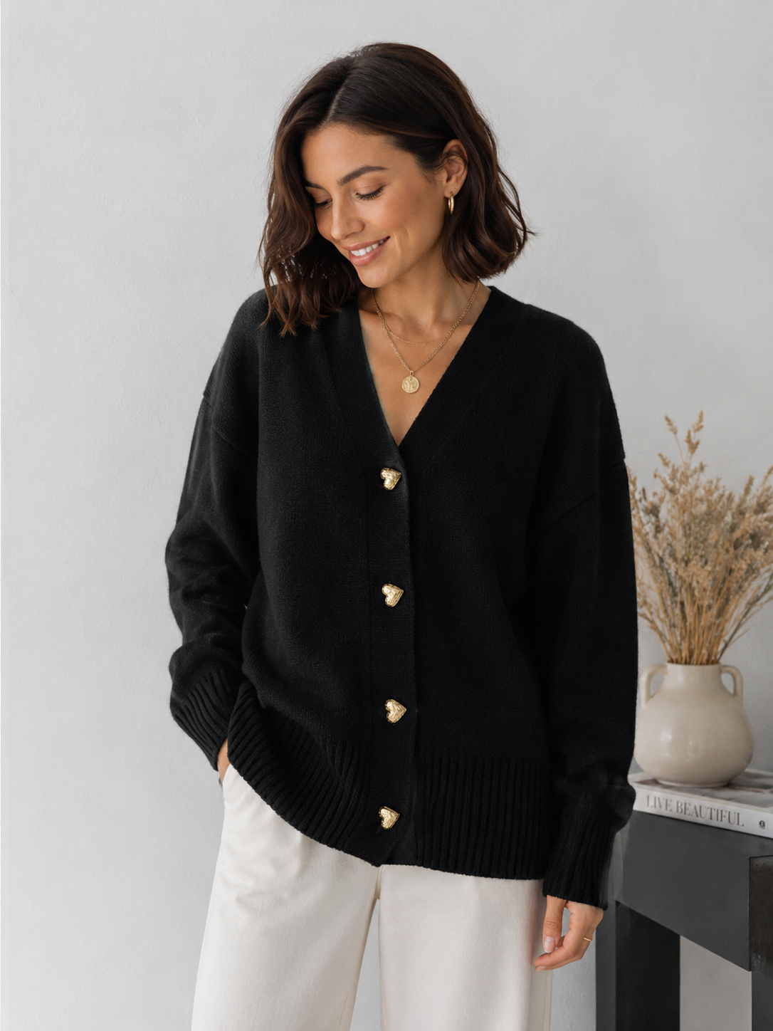 Knit Cardigan Button Closure Women