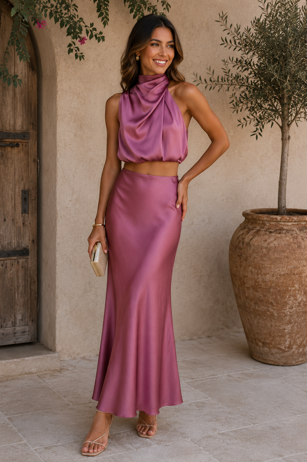 Satin Skirt Set Halter Women