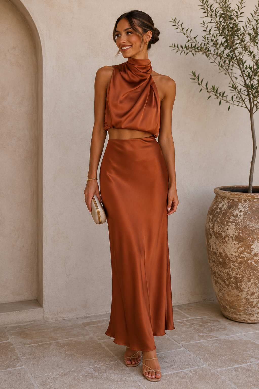 Satin Skirt Set Halter Women