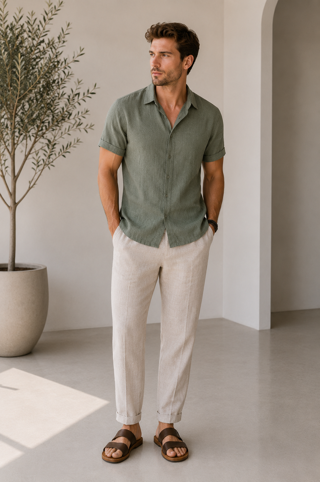 Relaxed-fit men's short-sleeve button-up shirt with a classic collar and lightweight construction