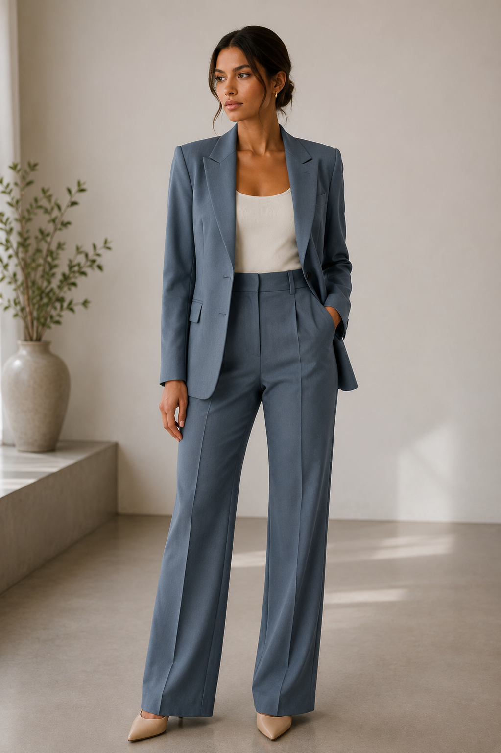 Women's tailored blazer and trouser suit set in a classic structured silhouette