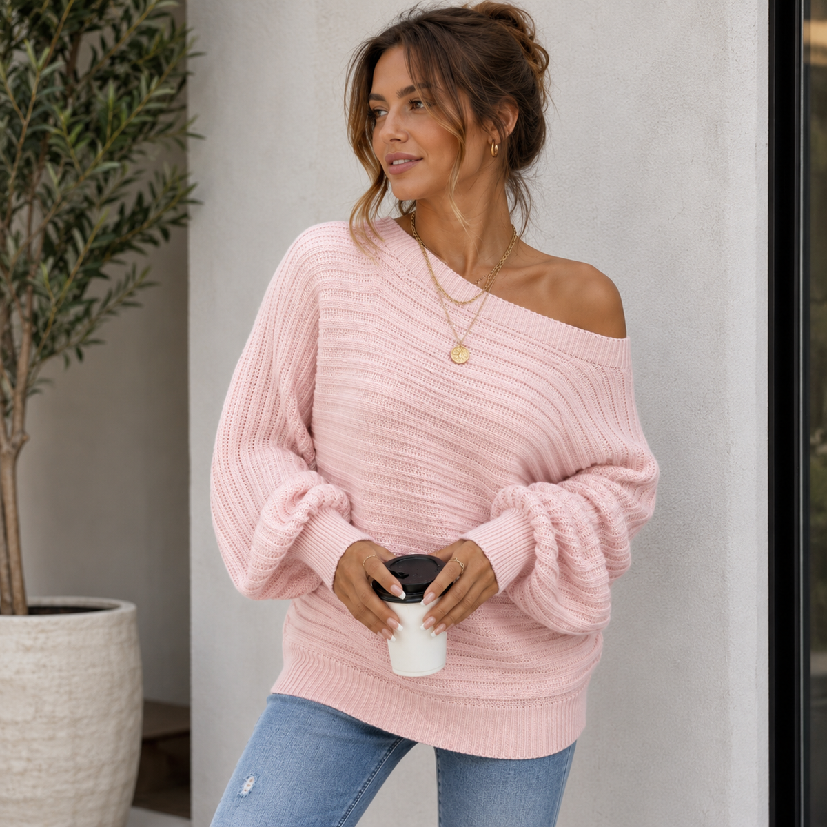 Ribbed Sweater Off-Shoulder Women