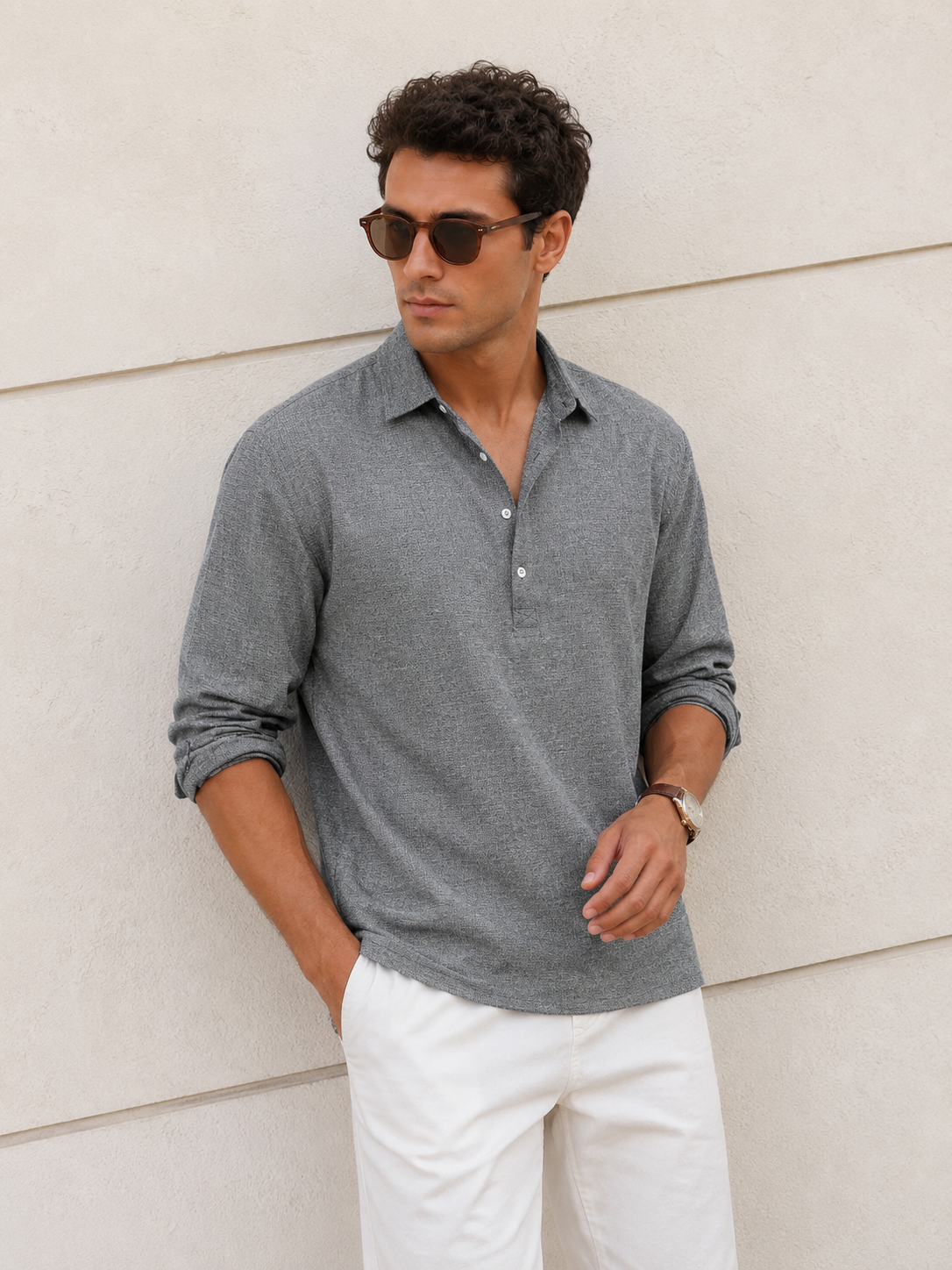 Textured Shirt Button Placket Men