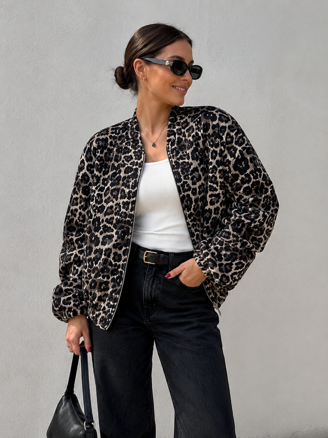 Women's Leopard Print Jacket with Zipper in relaxed fit