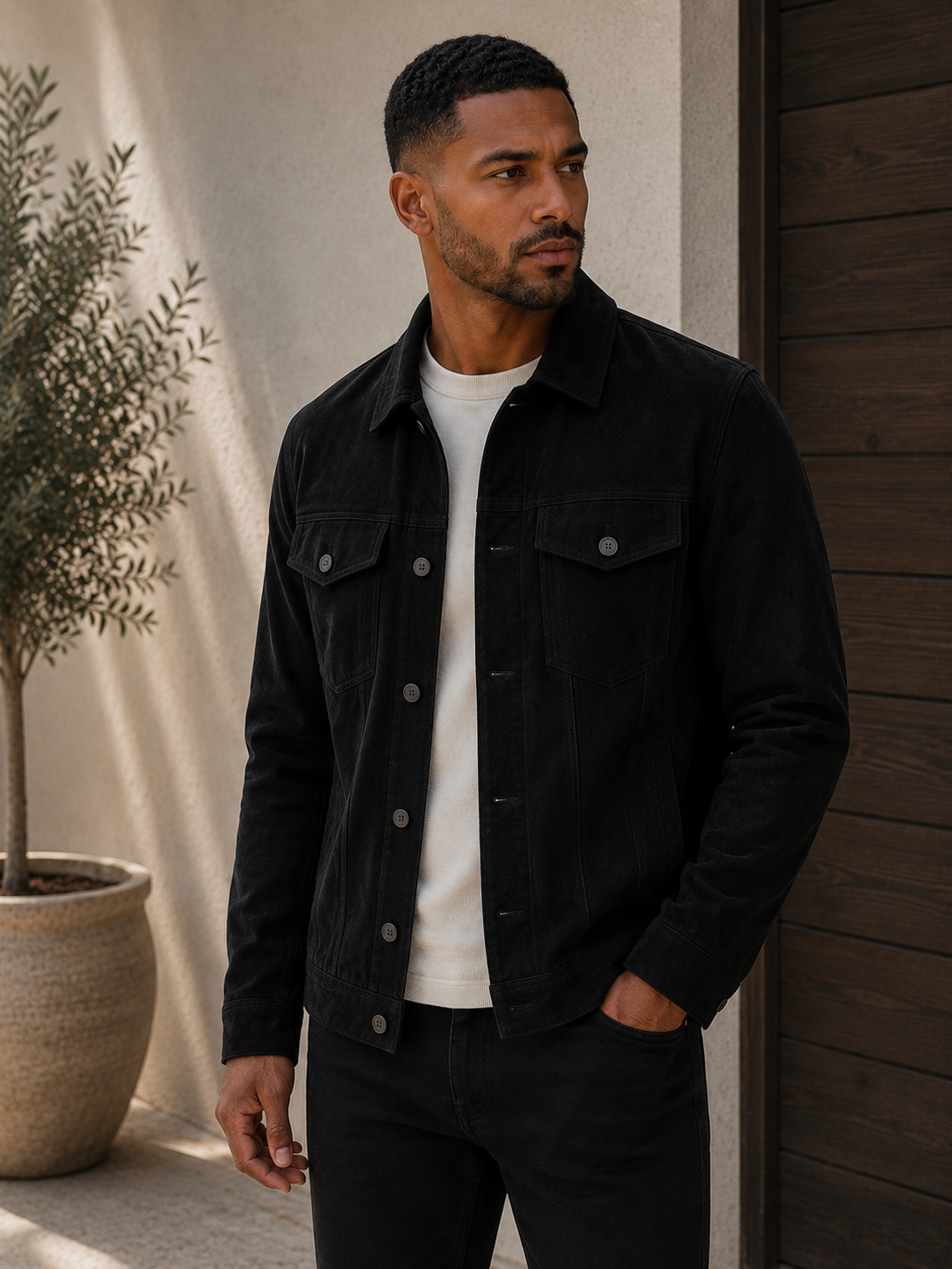 Men's Structured Utility Jacket with reinforced seams, side pockets, and hip-length cut