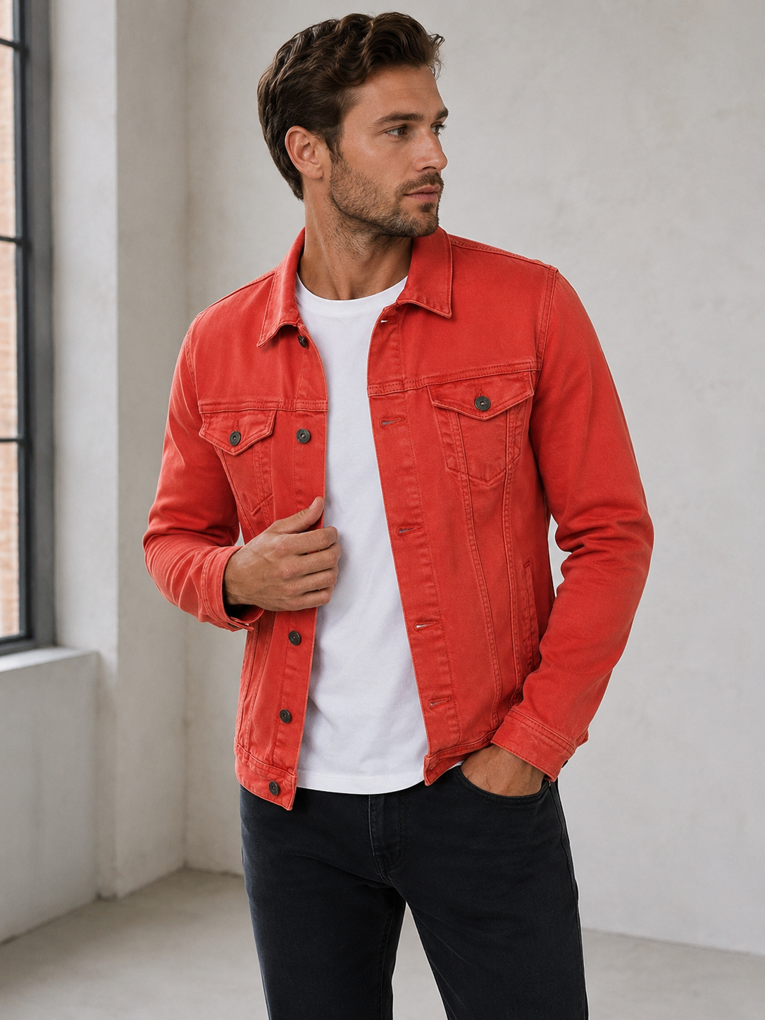 Men's structured denim jacket for spring and autumn