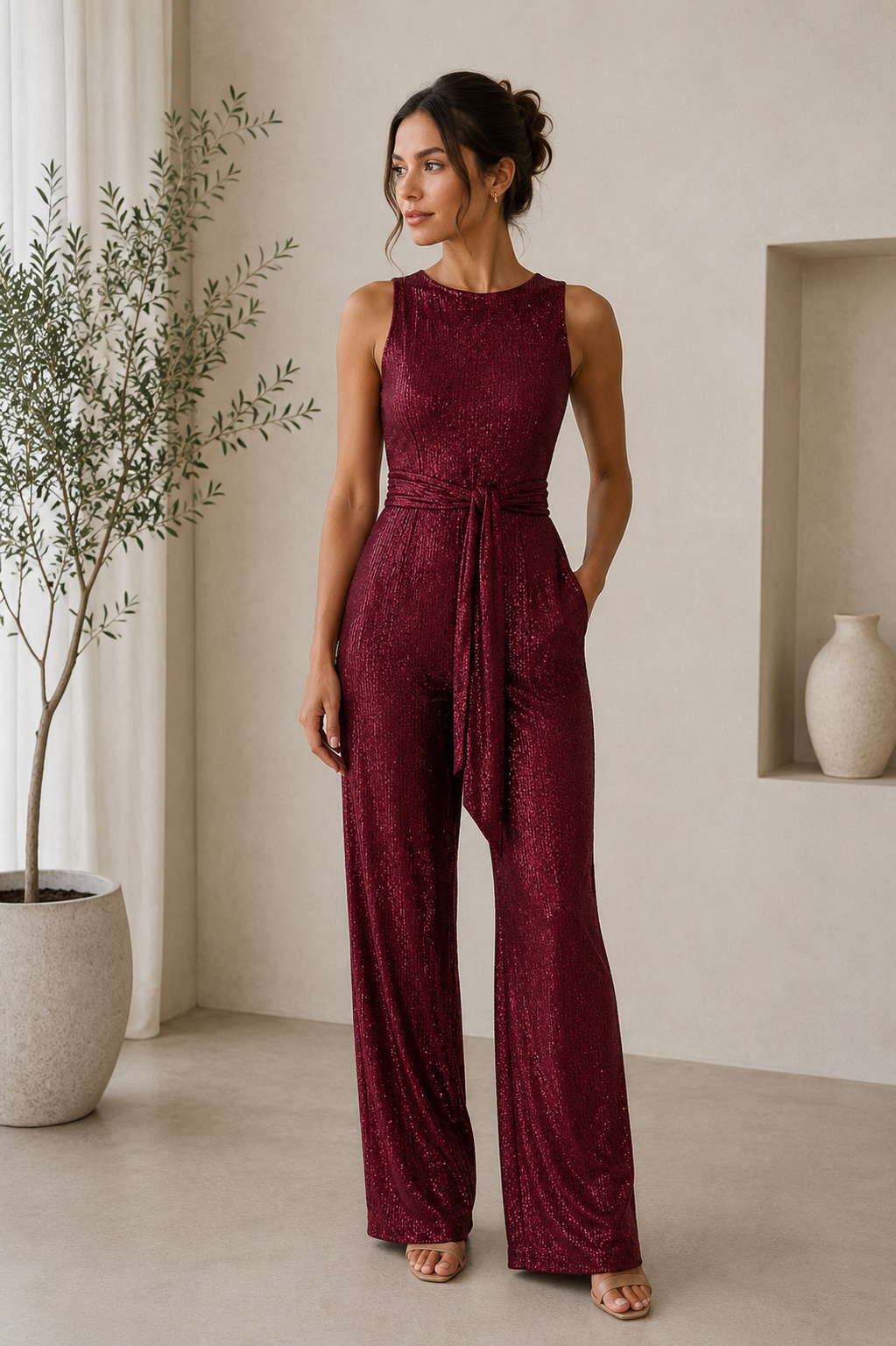 Glitter Belt Jumpsuit Women
