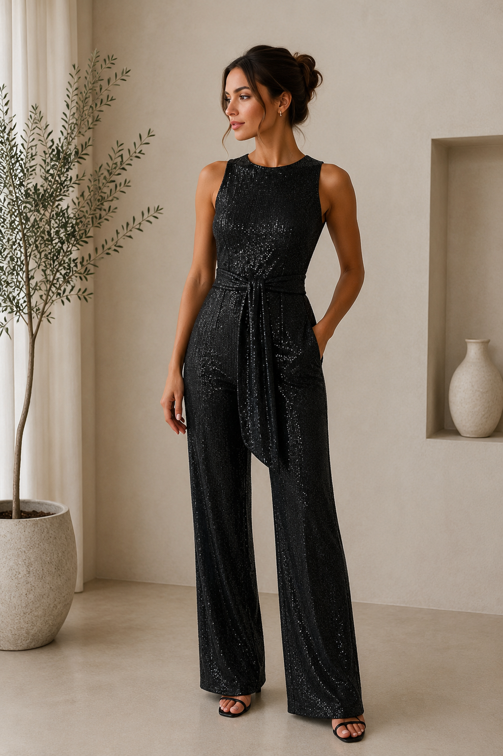 Glitter Belt Jumpsuit Women